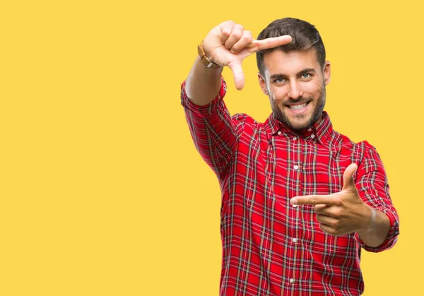 Young Handsome Man Isolated Background Smiling Making Frame Hands Fingers — Stock Photo, Image