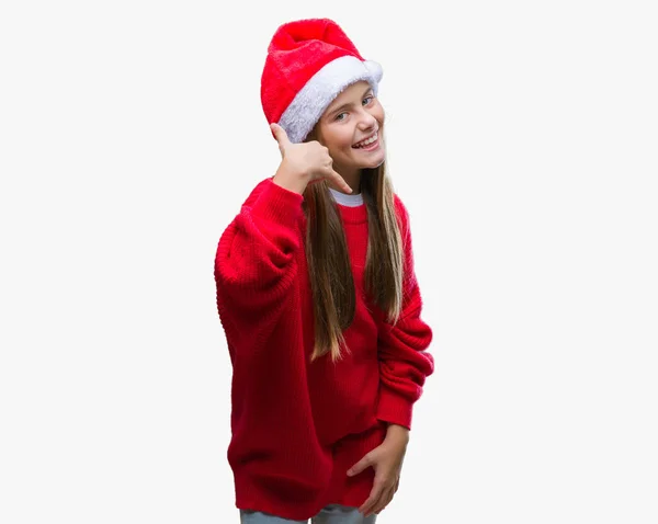 Giovane Bella Ragazza Indossa Cappello Natale Sfondo Isolato Sorridente Facendo — Foto Stock