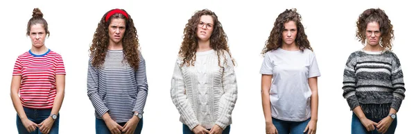 Collage Aus Jungen Brünetten Lockigen Haaren Mädchen Über Isolierten Hintergrund — Stockfoto