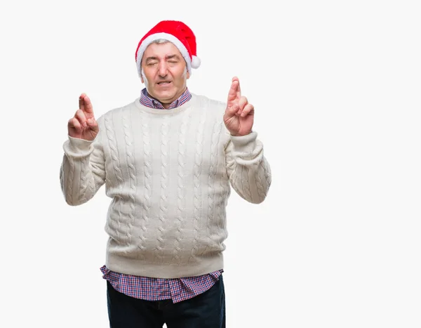 Hombre Mayor Guapo Con Sombrero Navidad Sobre Fondo Aislado Sonriendo — Foto de Stock