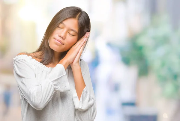 Young Asian Woman Isolated Background Sleeping Tired Dreaming Posing Hands — Stock Photo, Image