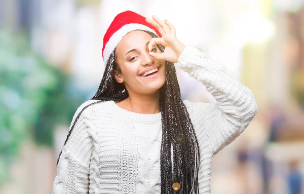 Jovem Trançado Cabelo Afro Americano Menina Vestindo Chapéu Natal Sobre — Fotografia de Stock