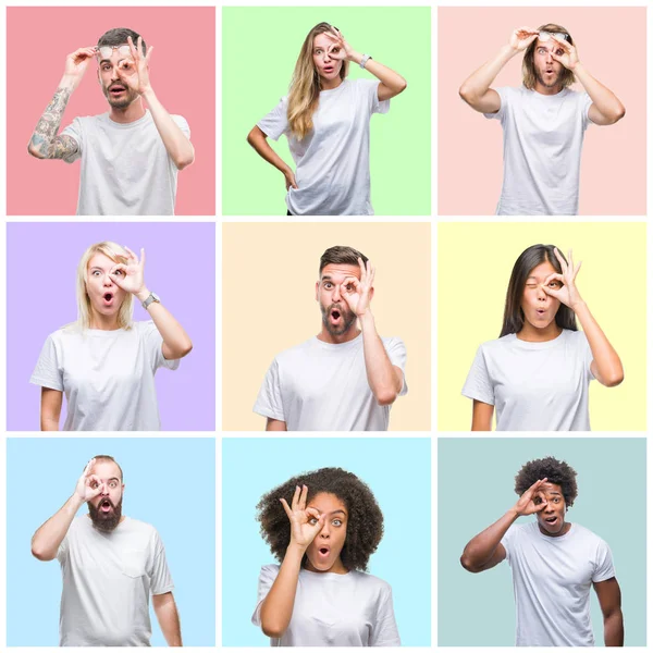 Collage Van Groep Mensen Vrouwen Mannen Kleurrijke Geïsoleerde Achtergrond Doen — Stockfoto