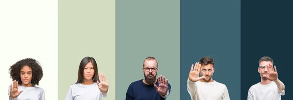 Collage Van Groep Jongeren Kleurrijke Geïsoleerde Achtergrond Stop Doen Zingen — Stockfoto