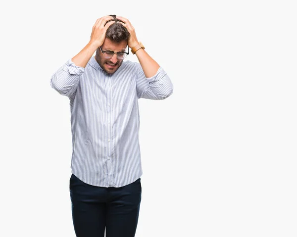 Joven Hombre Guapo Sobre Fondo Aislado Que Sufre Dolor Cabeza —  Fotos de Stock