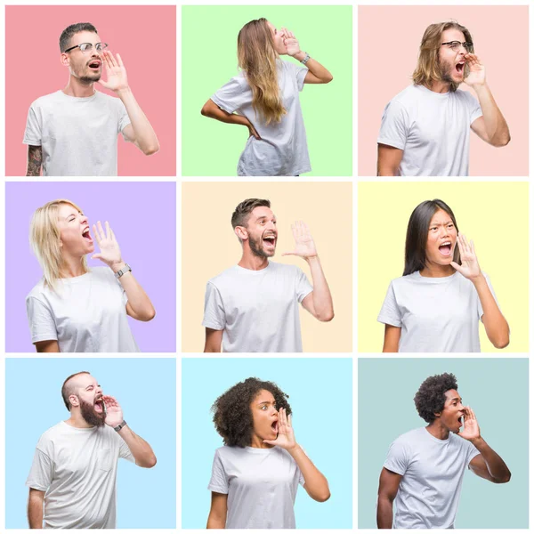 Collage Van Groep Mensen Vrouwen Mannen Kleurrijke Geïsoleerde Achtergrond Schreeuwen — Stockfoto