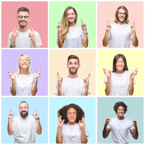 Collage Personas Del Grupo Mujeres Hombres Sobre Fondo Aislado Colorido — Foto de Stock