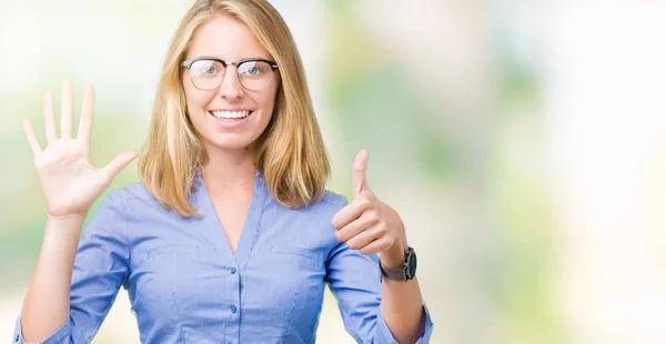 Mulher Negócios Jovem Bonita Sobre Fundo Isolado Mostrando Apontando Para — Fotografia de Stock