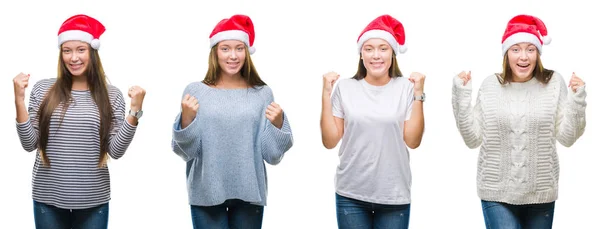 Collage Eines Jungen Mädchens Mit Weihnachtsmütze Vor Weißem Hintergrund Das — Stockfoto