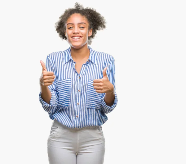 Young Afro American Woman Isolated Background Success Sign Doing Positive — Stock Photo, Image