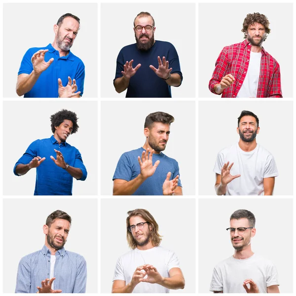 Collage Grupp Män Över Vit Isolerade Bakgrund Äcklade Uttryck Missnöjd — Stockfoto