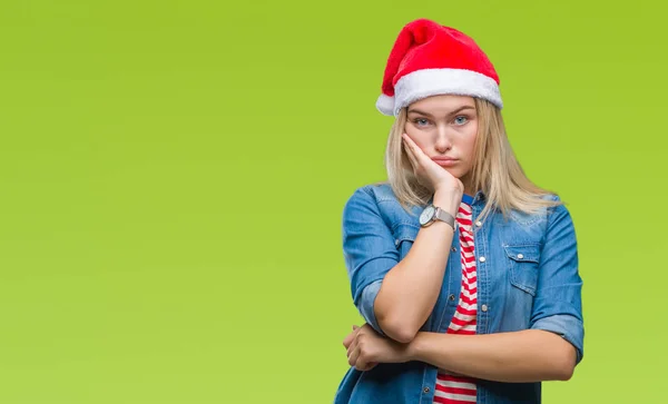 Jeune Femme Caucasienne Portant Chapeau Noël Sur Fond Isolé Pensant — Photo