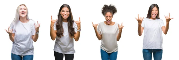 Collage Grupo Chino Árabe Mujer Afroamericana Sobre Fondo Aislado Gritando —  Fotos de Stock