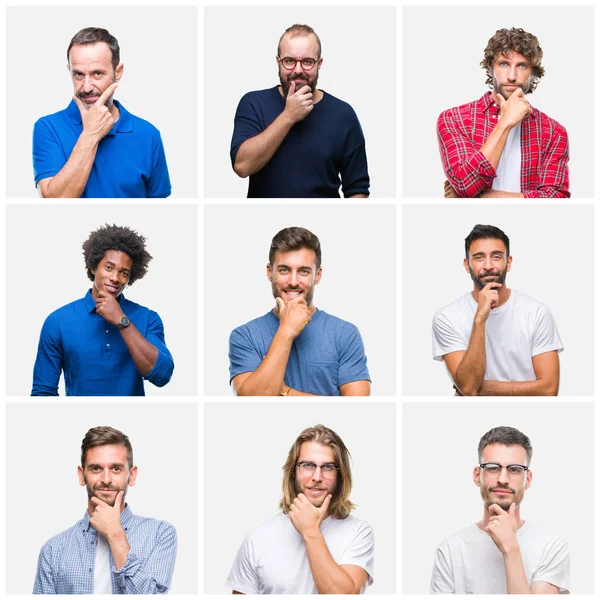 Collage Van Groep Mannen Witte Geïsoleerde Achtergrond Zoek Vertrouwen Camera — Stockfoto