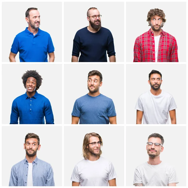Collage Grupo Hombres Sobre Fondo Blanco Aislado Sonriendo Mirando Lado — Foto de Stock