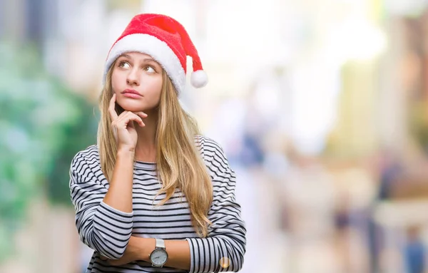 Mladá Krásná Blondýna Žena Nosí Vánoční Čepice Izolované Pozadí Rukou — Stock fotografie