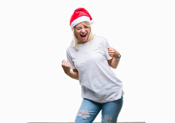 Молода Красива Блондинка Різдвяному Капелюсі Над Ізольованим Тлом Дуже Щаслива — стокове фото