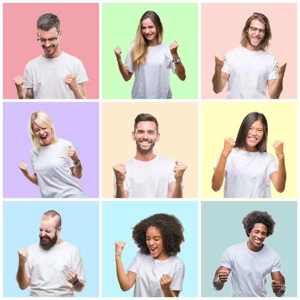 Collage Persone Gruppo Donne Uomini Sfondo Colorato Isolato Molto Felice — Foto Stock