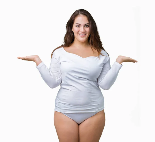 Beautiful Size Young Overwight Woman Wearing White Underwear Isolated Background — Stock Photo, Image