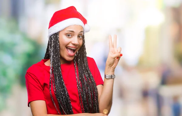 Jovem Trançado Cabelo Afro Americano Menina Vestindo Chapéu Natal Sobre — Fotografia de Stock