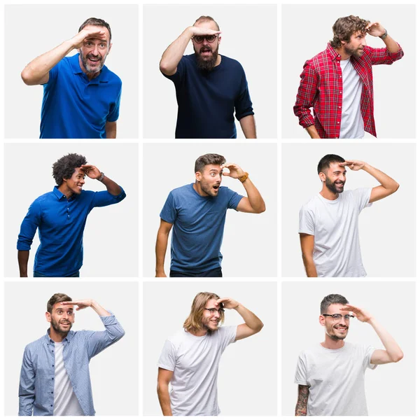 Collage Grupo Hombres Sobre Fondo Blanco Aislado Muy Feliz Sonriente — Foto de Stock