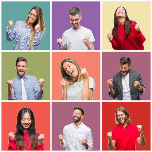 Collage Persone Gruppo Donne Uomini Sfondo Colorato Isolato Molto Felice — Foto Stock