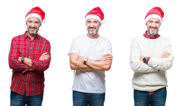 Collage Hombre Apuesto Edad Avanzada Con Sombrero Navidad Sobre Fondo —  Fotos de Stock