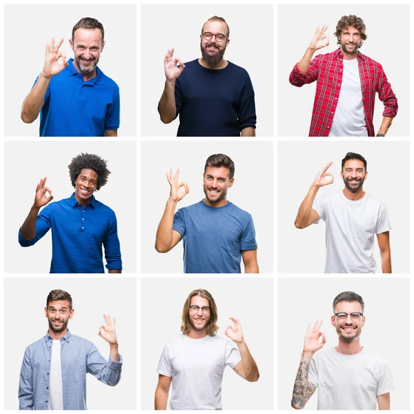 Collage Grupo Hombres Sobre Fondo Blanco Aislado Sonriendo Positiva Haciendo — Foto de Stock