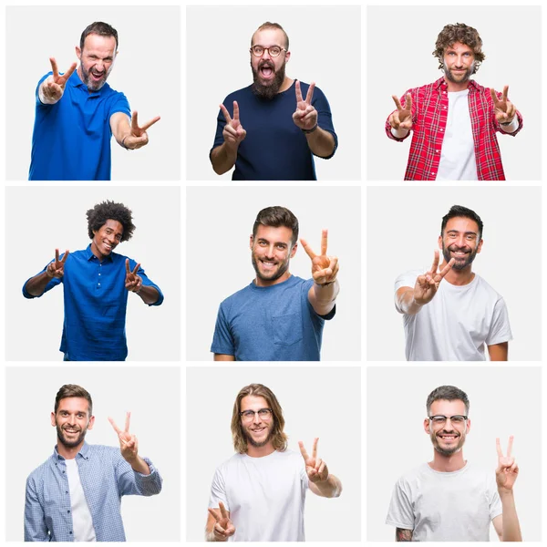 Colagem Grupo Homens Sobre Fundo Isolado Branco Sorrindo Olhando Para — Fotografia de Stock