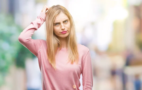 Junge Schöne Blonde Frau Trägt Rosa Winterpullover Über Isoliertem Hintergrund — Stockfoto