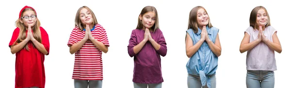 Fiatal Szép Lány Kisgyerek Imádkozott Együtt Kér Bocsánatot Mosolyogva Magabiztos — Stock Fotó
