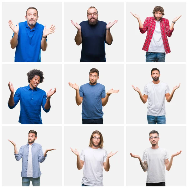 Collage Van Groep Mannen Witte Geïsoleerde Achtergrond Clueless Verward Expressie — Stockfoto