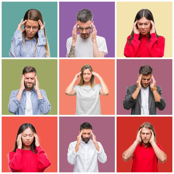 Colagem Pessoas Grupo Mulheres Homens Sobre Fundo Isolado Colorido Com — Fotografia de Stock