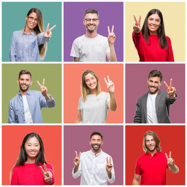 Collage Personas Del Grupo Mujeres Hombres Sobre Fondo Aislado Colorido —  Fotos de Stock