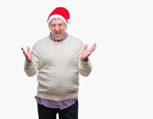 Красивый Пожилой Человек Рождественской Шляпе Изолированном Фоне Празднует Сумасшедший Сумасшедший — стоковое фото