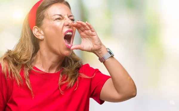 Middle Age Senior Hispanic Woman Isolated Background Shouting Screaming Loud — Stock Photo, Image