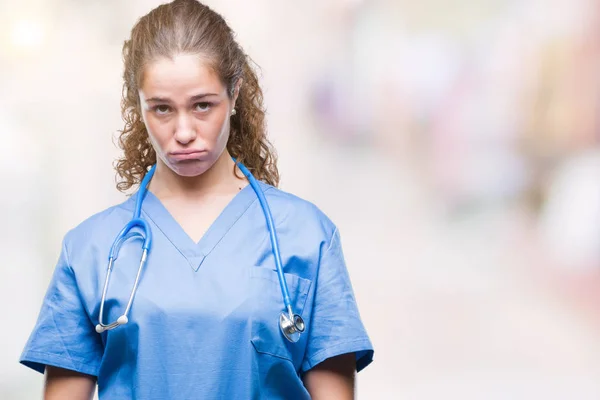 Ung Brunett Läkare Flicka Klädd Sjuksköterskan Eller Kirurgen Uniform Över — Stockfoto