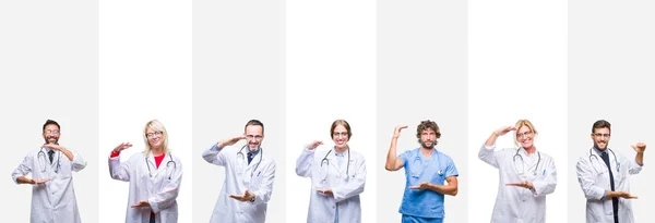 Collage Medici Professionisti Strisce Sfondo Isolato Gesticolando Con Mani Che — Foto Stock