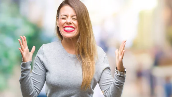 Joven Mujer Negocios Hermosa Trabajadora Sobre Fondo Aislado Celebrando Loco —  Fotos de Stock