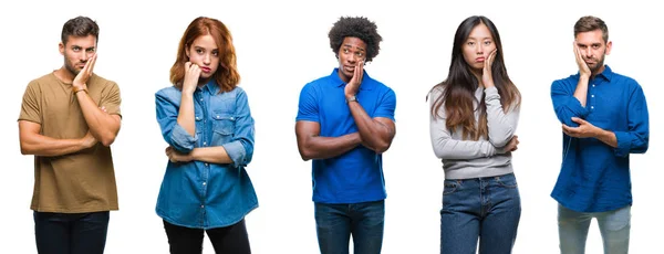 Samenstelling Van Afro Amerikaanse Spaanse Chinese Groep Mensen Geïsoleerde Witte — Stockfoto