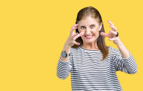 Middelbare Leeftijd Volwassen Mooie Vrouw Dragen Strepen Winter Trui Geïsoleerde — Stockfoto