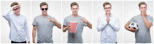 Collage Handsome Blond Man Wearing Different Outifits — Stock Photo, Image