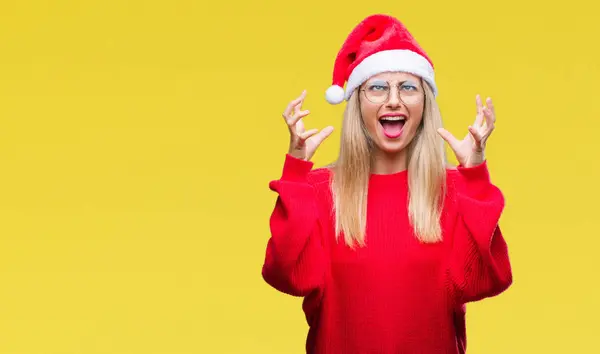 Jovem Mulher Loira Bonita Vestindo Chapéu Natal Sobre Fundo Isolado — Fotografia de Stock