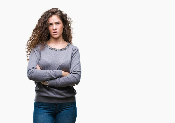 Mooie Brunette Krullend Haar Jong Meisje Dragen Een Trui Geïsoleerde — Stockfoto