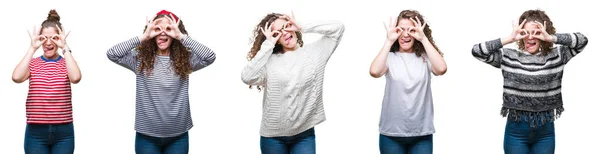 Collage Jeune Fille Brune Aux Cheveux Bouclés Sur Fond Isolé — Photo