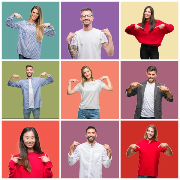 Collage Group People Women Men Colorful Isolated Background Looking Confident — Stock Photo, Image