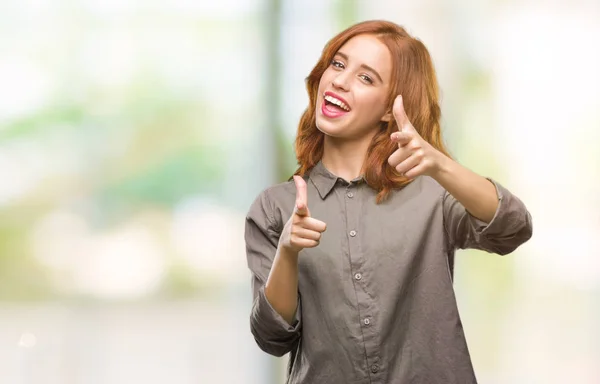 Young Beautiful Woman Isolated Background Pointing Fingers Camera Happy Funny — Stock Photo, Image