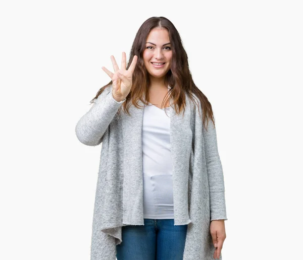 Gyönyörű Plusz Méretű Fiatal Visel Téli Kabát Alatt Elszigetelt Háttér — Stock Fotó