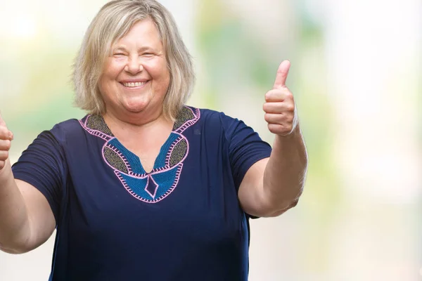 Senior Size Kaukasische Frau Über Isoliertem Hintergrund Erfolgszeichen Tun Positive — Stockfoto