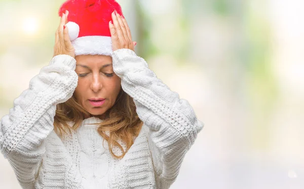 Μέση Ηλικία Ανώτερος Ισπανόφωνος Γυναίκα Φοράει Καπέλο Χριστουγέννων Πέρα Από — Φωτογραφία Αρχείου